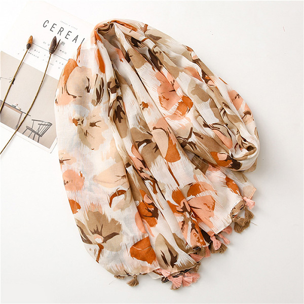 German butterfly flower cashew flower cotton linen scarf women