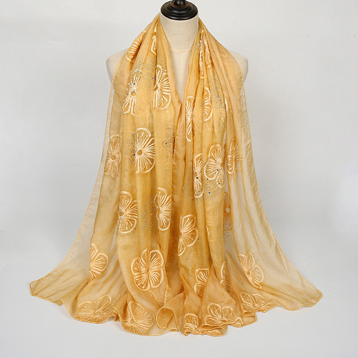 Exquisite embroidery hot rhinestone solid color ladies hufflepuff scarf
