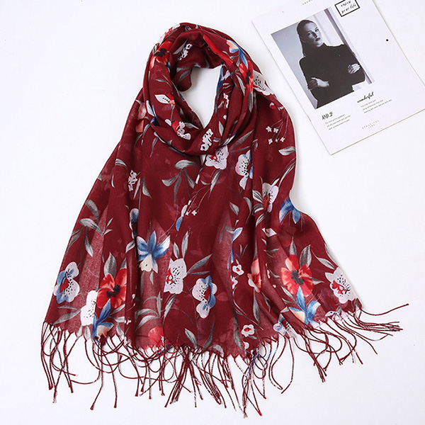 Printed fringed shawl encrypted veil crochet scarf