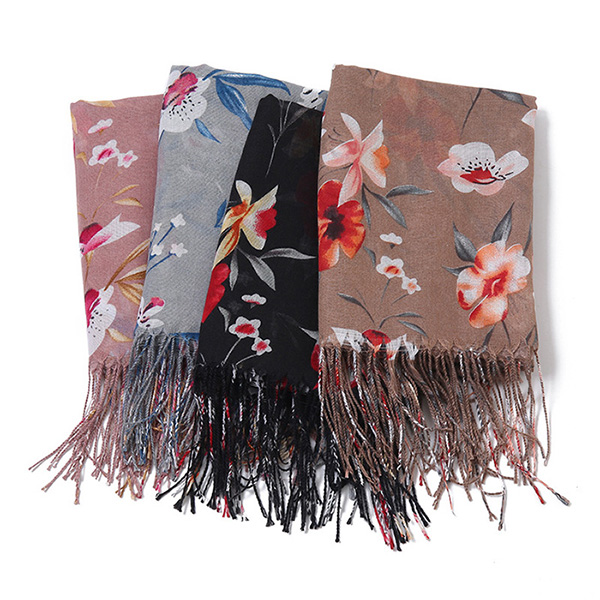 Printed fringed shawl encrypted veil crochet scarf
