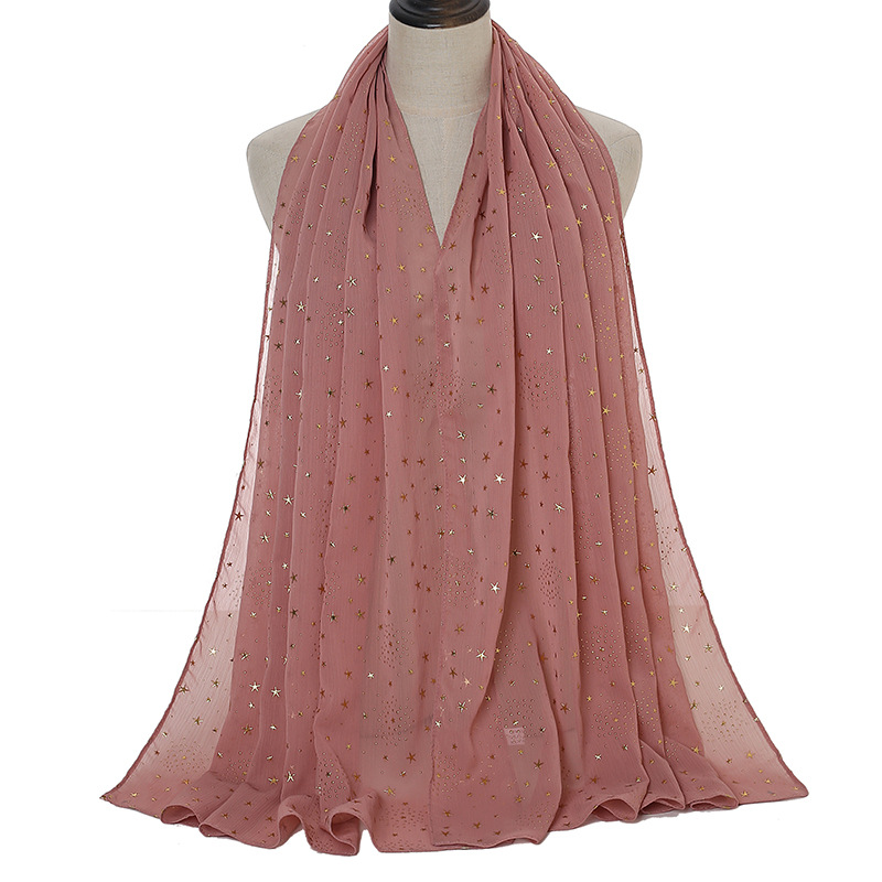 Star Bronzing Pearl Chiffon Scarf Malaysia Ladies Headscarf