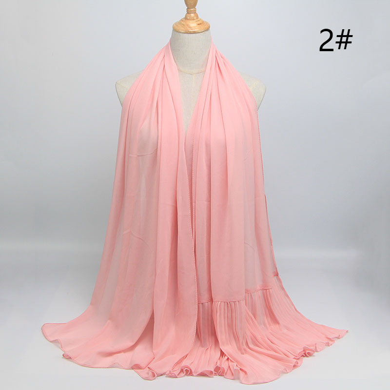 Pearl Chiffon Pleated Monochrome Crinkled Stitching Malaysian Headscarf