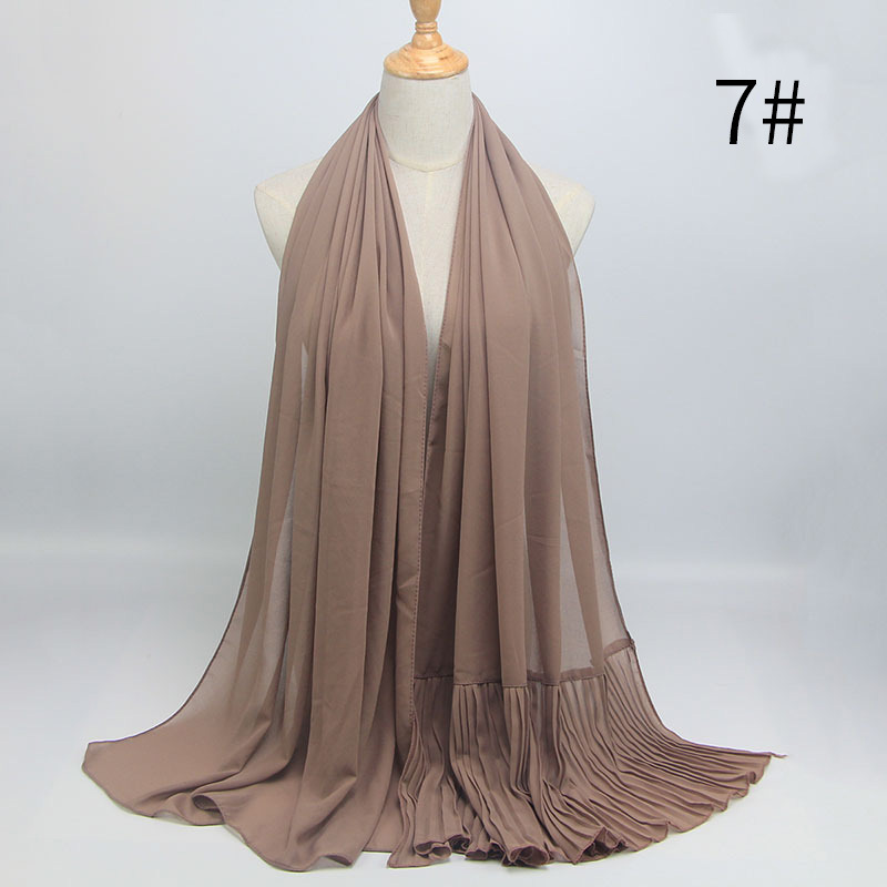 Pearl Chiffon Pleated Monochrome Crinkled Stitching Malaysian Headscarf