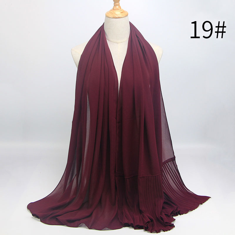 Pearl Chiffon Pleated Monochrome Crinkled Stitching Malaysian Headscarf