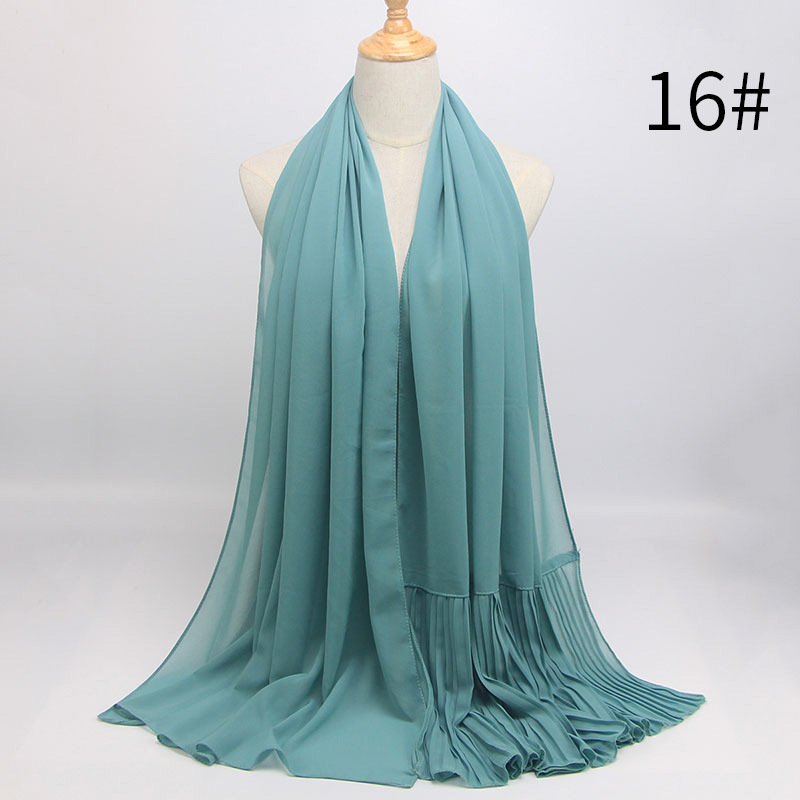 Pearl Chiffon Pleated Monochrome Crinkled Stitching Malaysian Headscarf