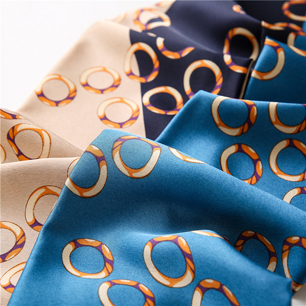 Colorblock ring silk scarf Women long blue tie Wholesale