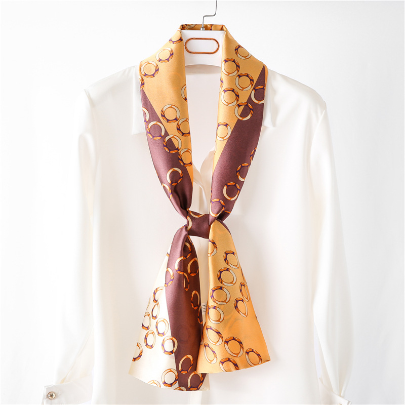 Colorblock ring silk scarf Women long blue tie Wholesale