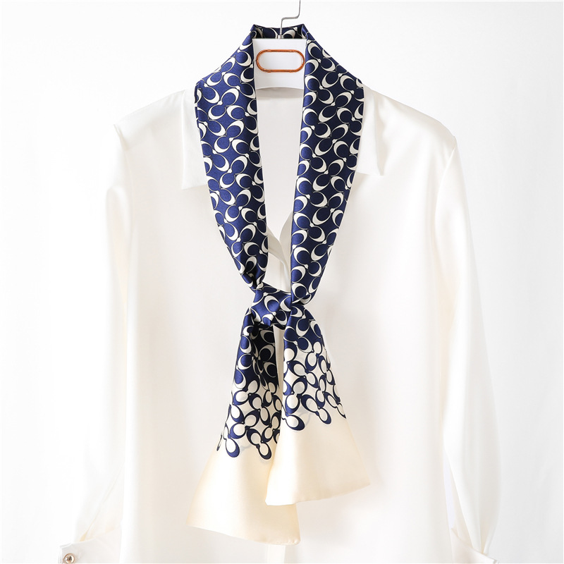 Blue Silk Scarf Long Tie Scarf Women Polka Dot Scarves Supply