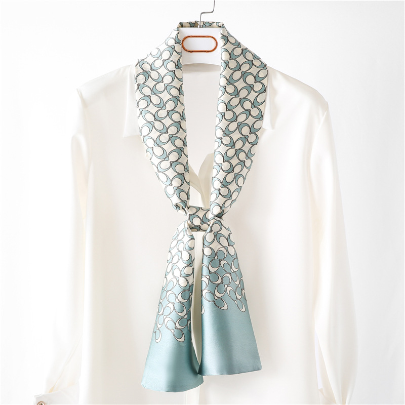 Blue Silk Scarf Long Tie Scarf Women Polka Dot Scarves Supply