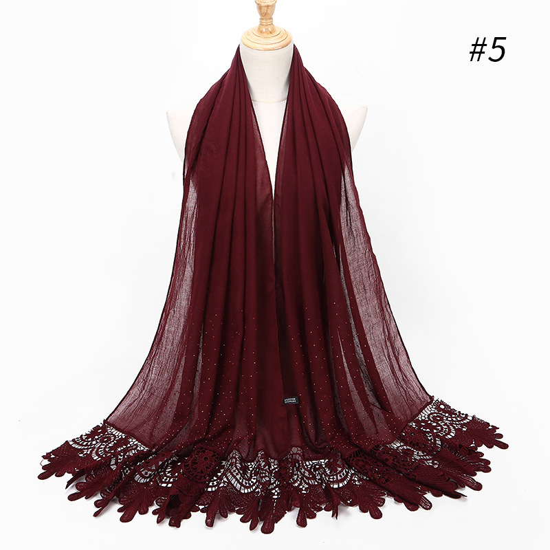 Malaysia Pure Color Cotton Lace Dot Rhinestone Scarf Headband Shawl