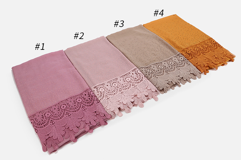 Malaysia Pure Color Cotton Lace Dot Rhinestone Scarf Headband Shawl