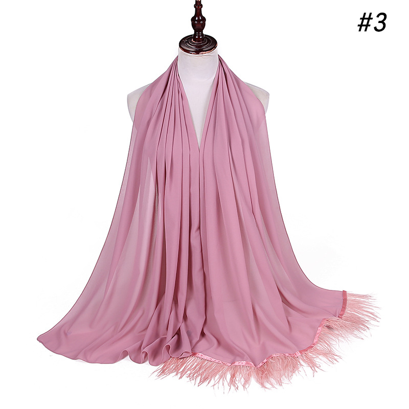 Pearl Chiffon Headscarf Ostrich Feather Scarf Women Chiffon Scarf