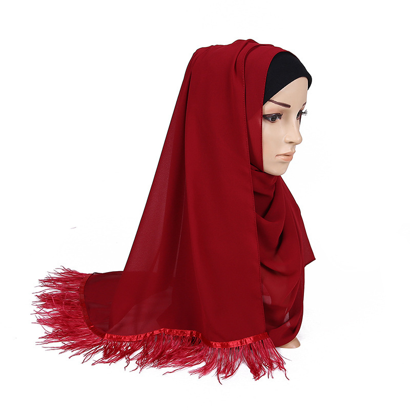 Pearl Chiffon Headscarf Ostrich Feather Scarf Women Chiffon Scarf