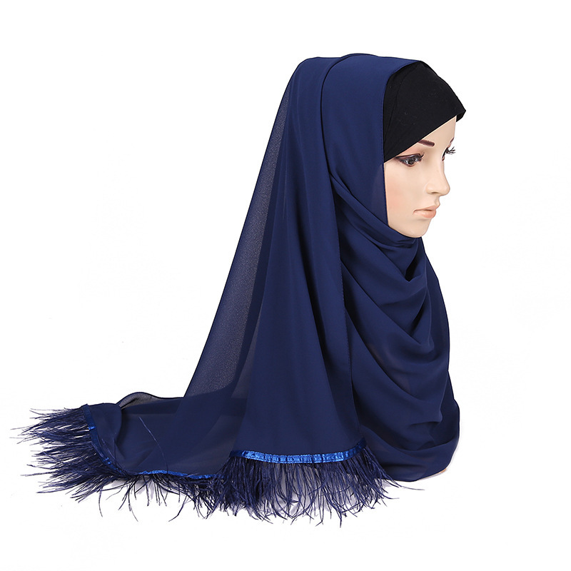 Pearl Chiffon Headscarf Ostrich Feather Scarf Women Chiffon Scarf