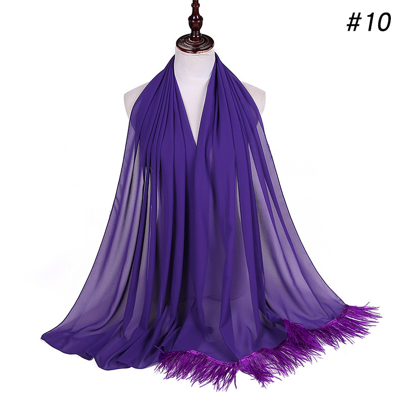 Pearl Chiffon Headscarf Ostrich Feather Scarf Women Chiffon Scarf