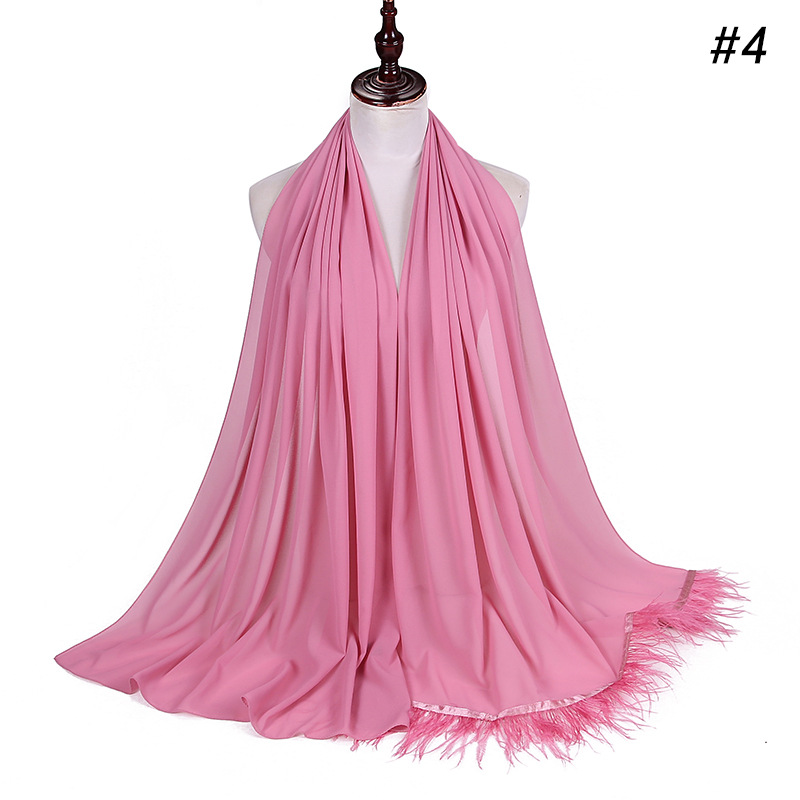 Pearl Chiffon Headscarf Ostrich Feather Scarf Women Chiffon Scarf