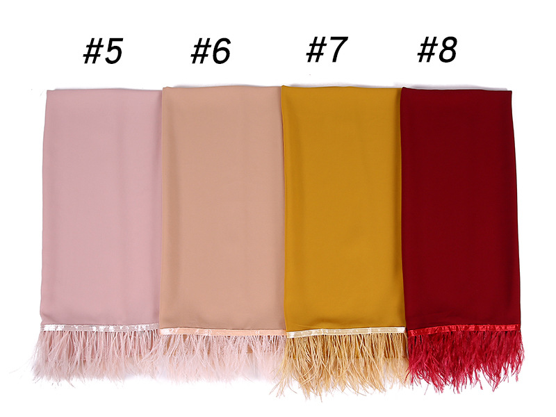 Pearl Chiffon Headscarf Ostrich Feather Scarf Women Chiffon Scarf