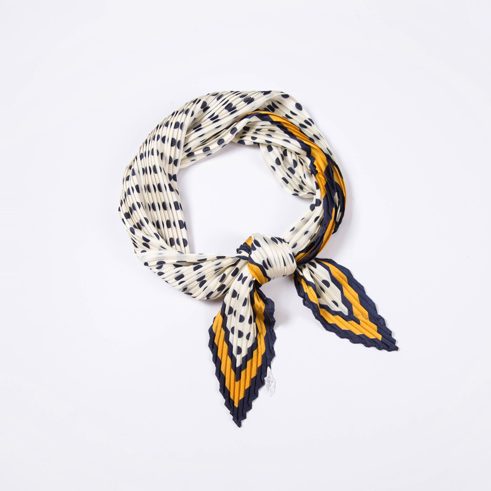 Women polka dot pleated 70cm silk scarf wrinkled tie hair band scarf