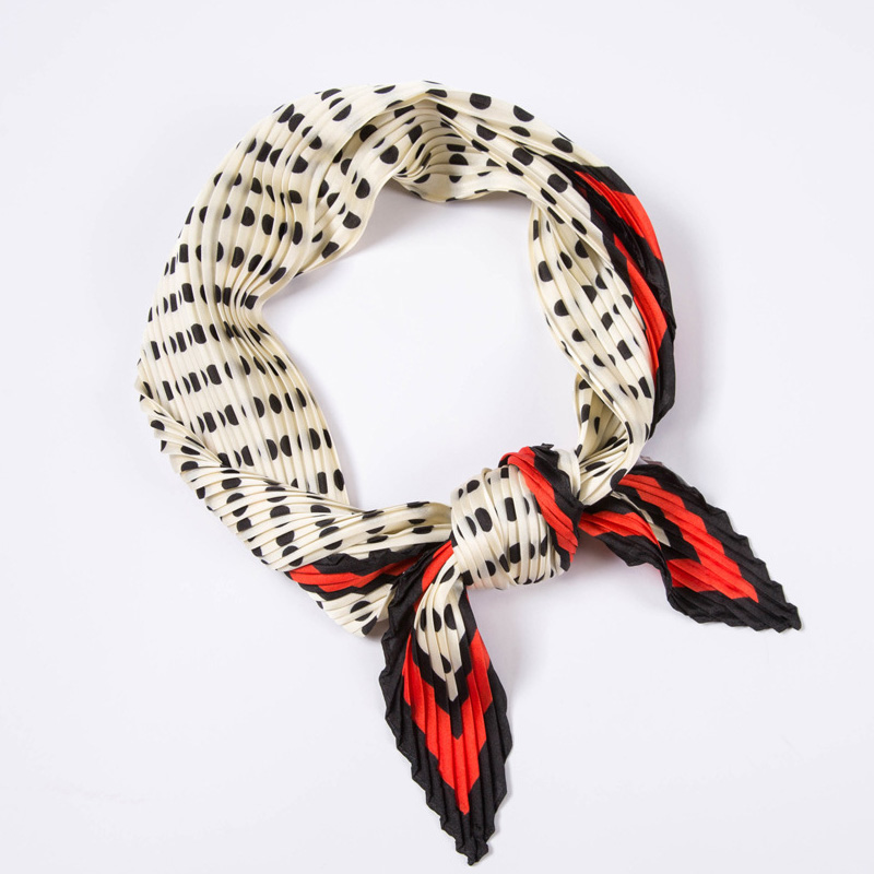 Women polka dot pleated 70cm silk scarf wrinkled tie hair band scarf