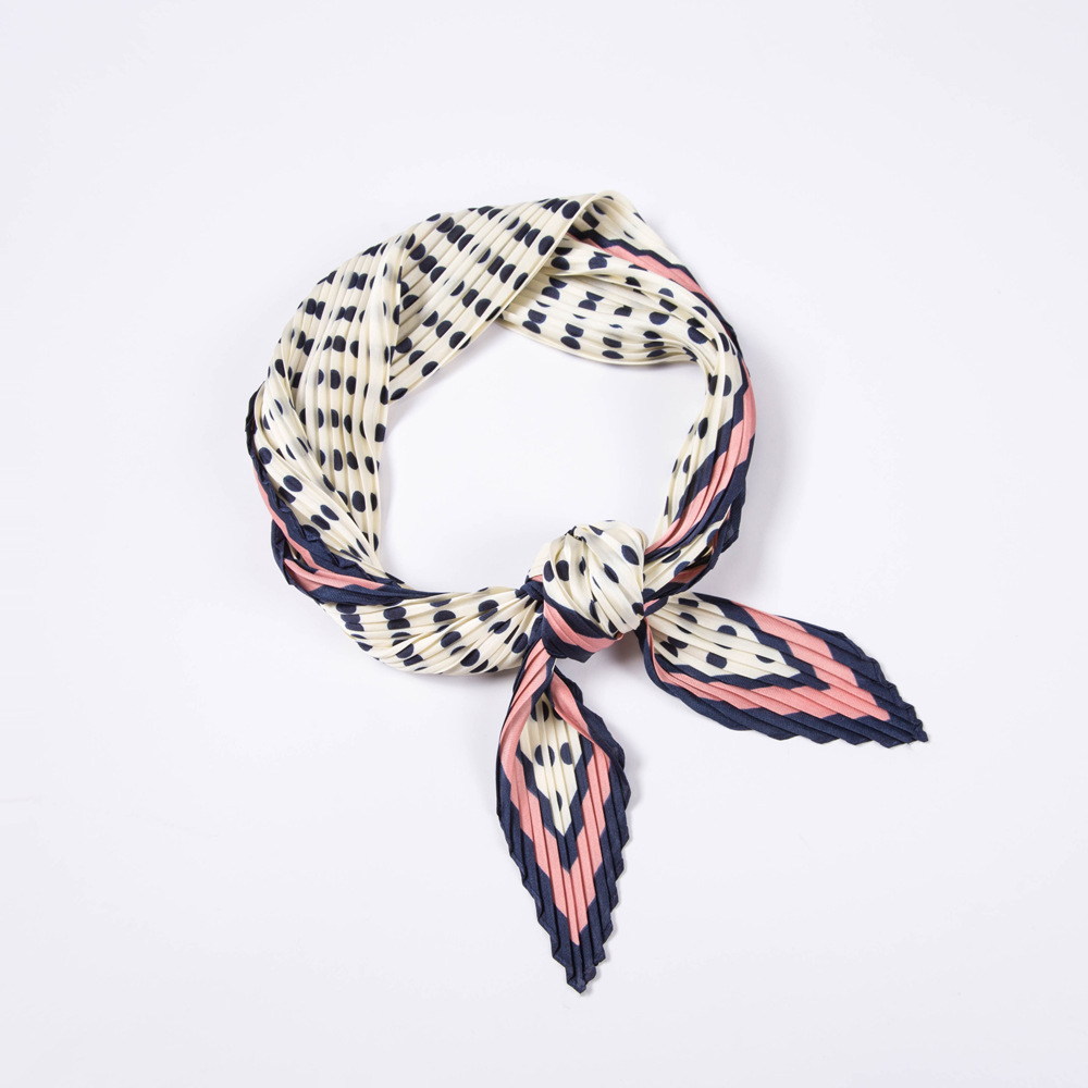 Women polka dot pleated 70cm silk scarf wrinkled tie hair band scarf