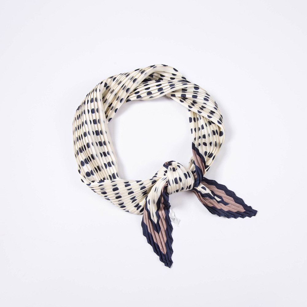 Women polka dot pleated 70cm silk scarf wrinkled tie hair band scarf