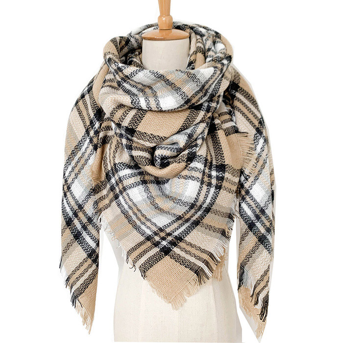 Customized British plaid imitation cashmere scarf 140cm square scarf shawl supplier