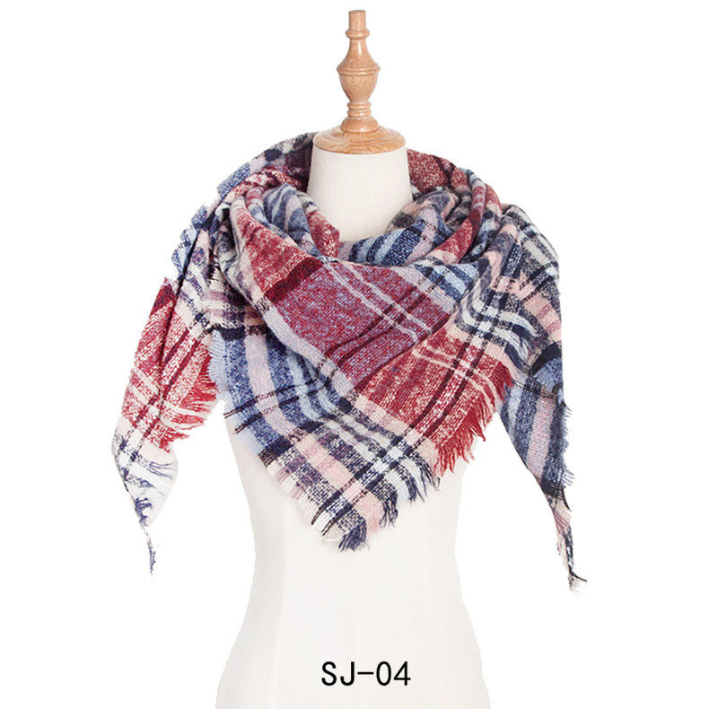 Supply bristle color plaid square scarf ladies bib shawl manufacturers triangle scarf
