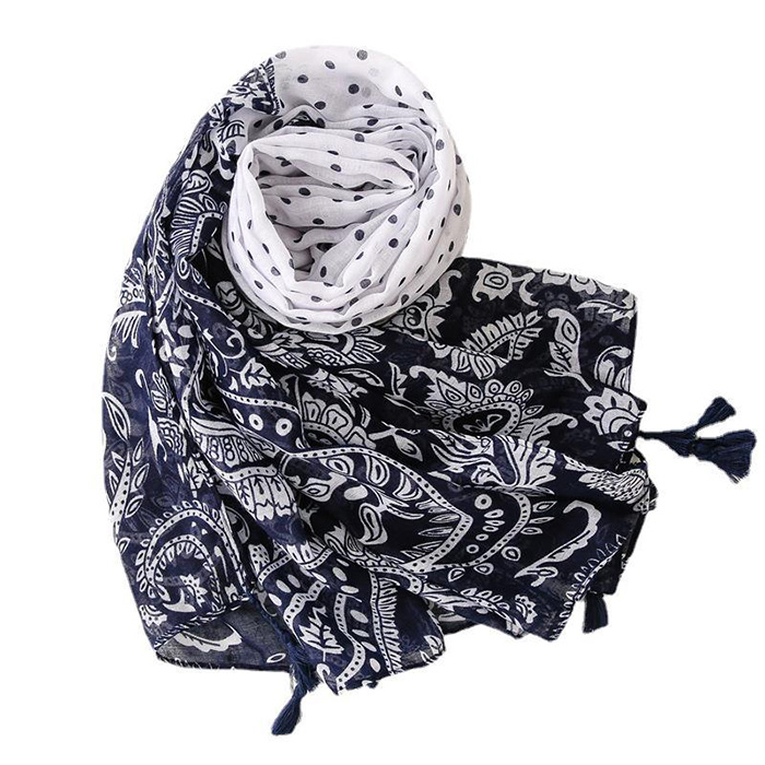 Supply polka dot cotton and linen scarf female blue and white porcelain shawl factory