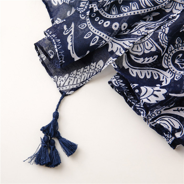 Supply polka dot cotton and linen scarf female blue and white porcelain shawl factory