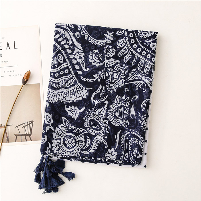 Supply polka dot cotton and linen scarf female blue and white porcelain shawl factory