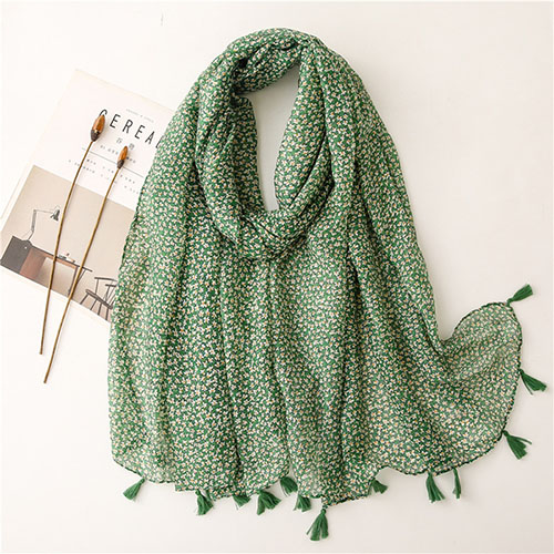 Supply Bali yarn scarves cotton scarf green flower shawl factory
