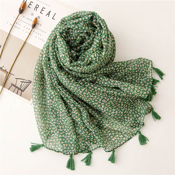 Supply Bali yarn scarves cotton scarf green flower shawl factory