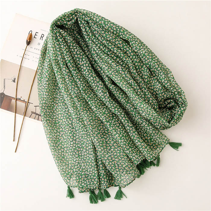 Supply Bali yarn scarves cotton scarf green flower shawl factory