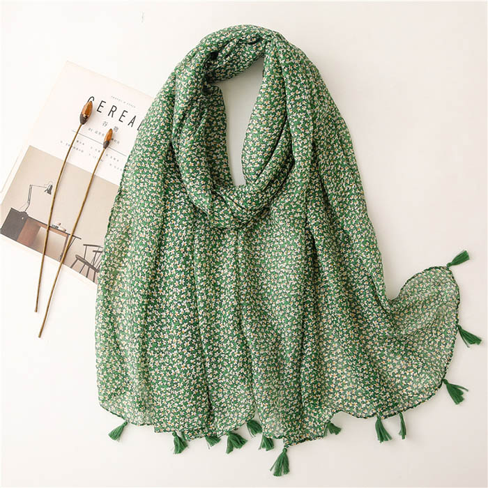 Supply Bali yarn scarves cotton scarf green flower shawl factory