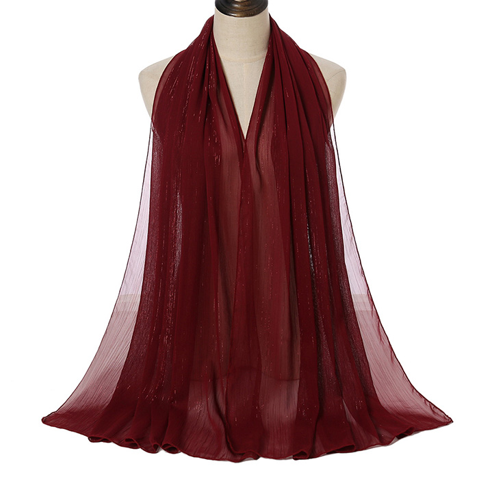 Supply Malaysia Pure Color Pearl Chiffon Bright Silk Scarf Manufacturer