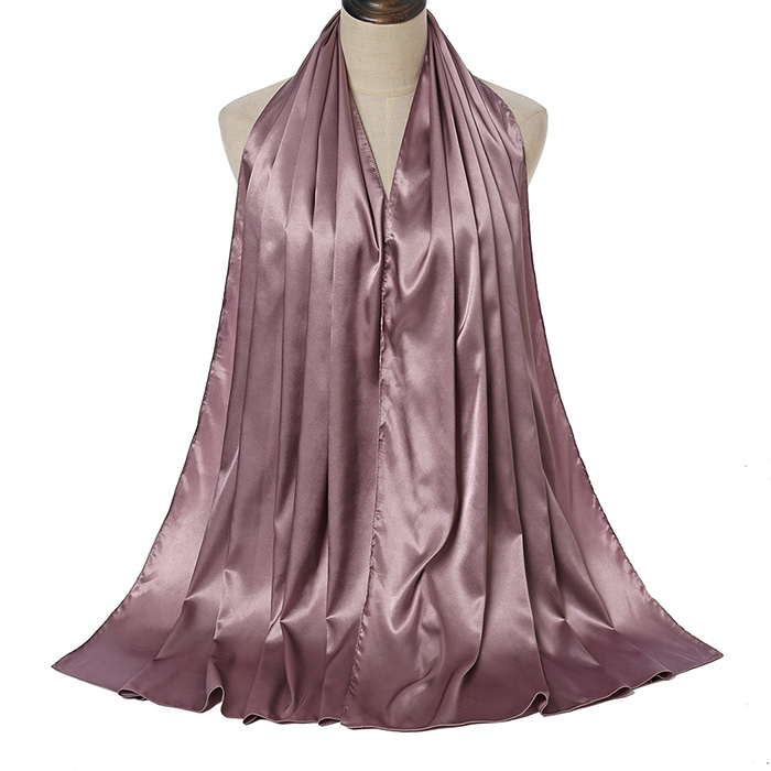 Supply women pure color pearlescent satin silk scarf manufacturer