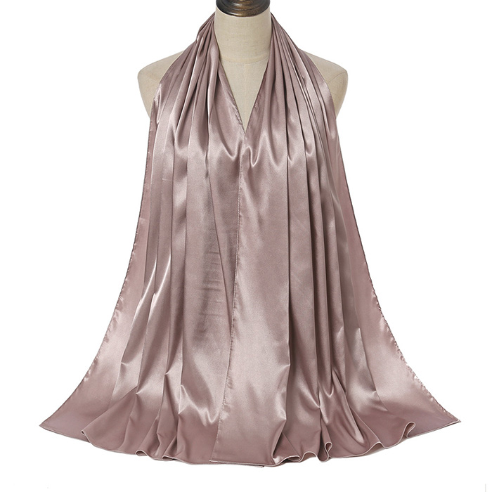 Supply women pure color pearlescent satin silk scarf manufacturer