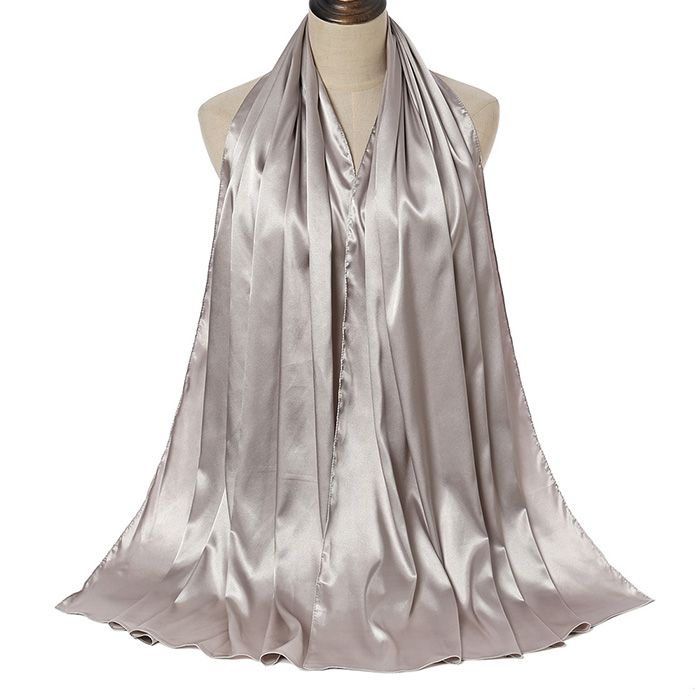 Supply women pure color pearlescent satin silk scarf manufacturer