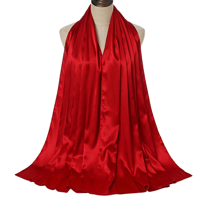Supply women pure color pearlescent satin silk scarf manufacturer