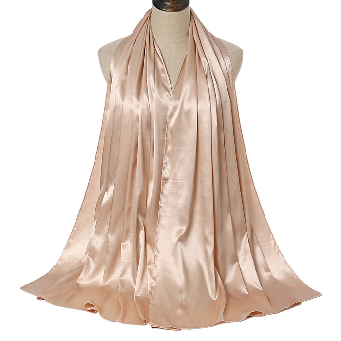 Supply women pure color pearlescent satin silk scarf manufacturer