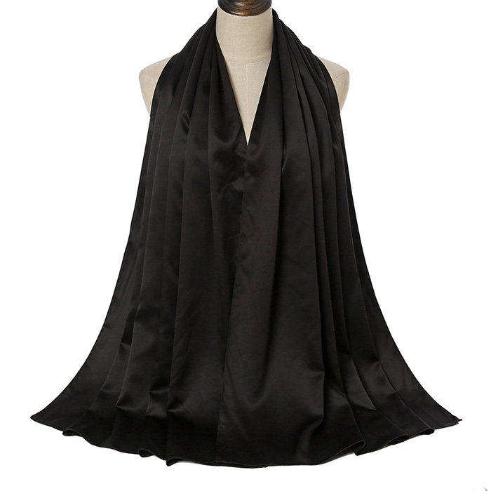 Supply women pure color pearlescent satin silk scarf manufacturer