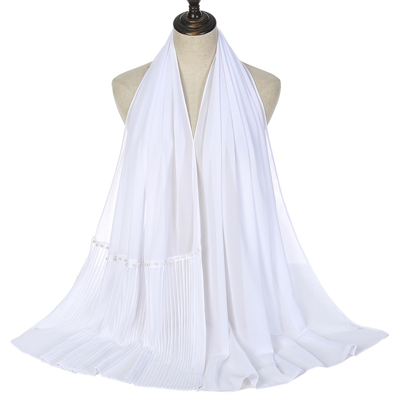Wholesale pearl chiffon scarf fold stitching crimped nail pearl scarf