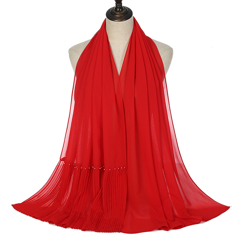 Wholesale pearl chiffon scarf fold stitching crimped nail pearl scarf