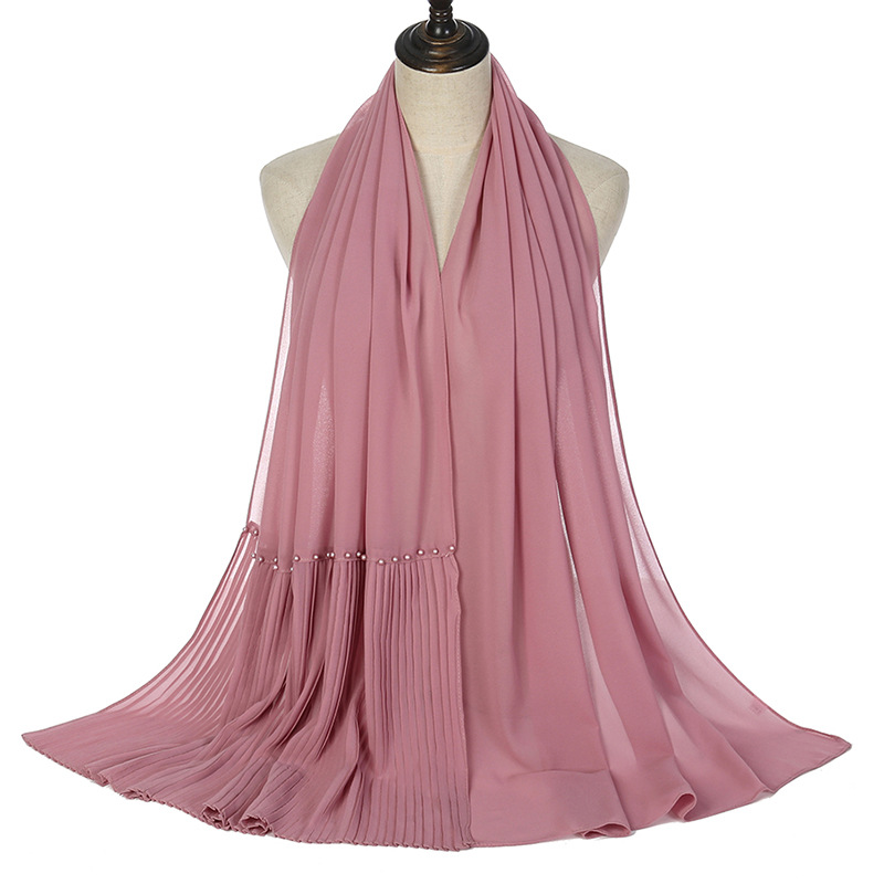 Wholesale pearl chiffon scarf fold stitching crimped nail pearl scarf