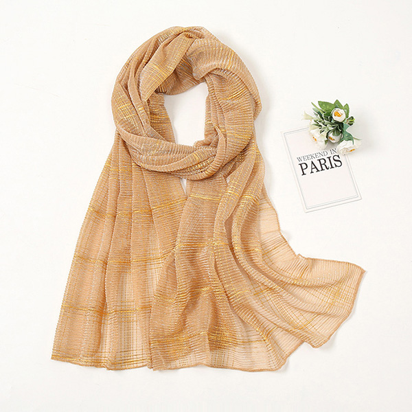 Wholesale scarf wrinkled gold silk head scarf pleated women Arab scarf