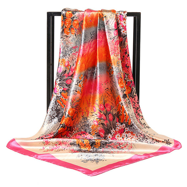 Supply flower printing 90cm square scarf Hangzhou silk scarf women silk scarf manufacturer