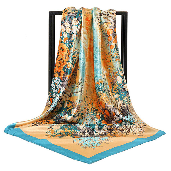 Supply flower printing 90cm square scarf Hangzhou silk scarf women silk scarf manufacturer