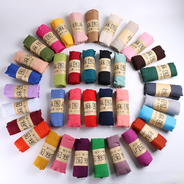 Supply cotton linen scarves Women monochrome bibs scarves in stock