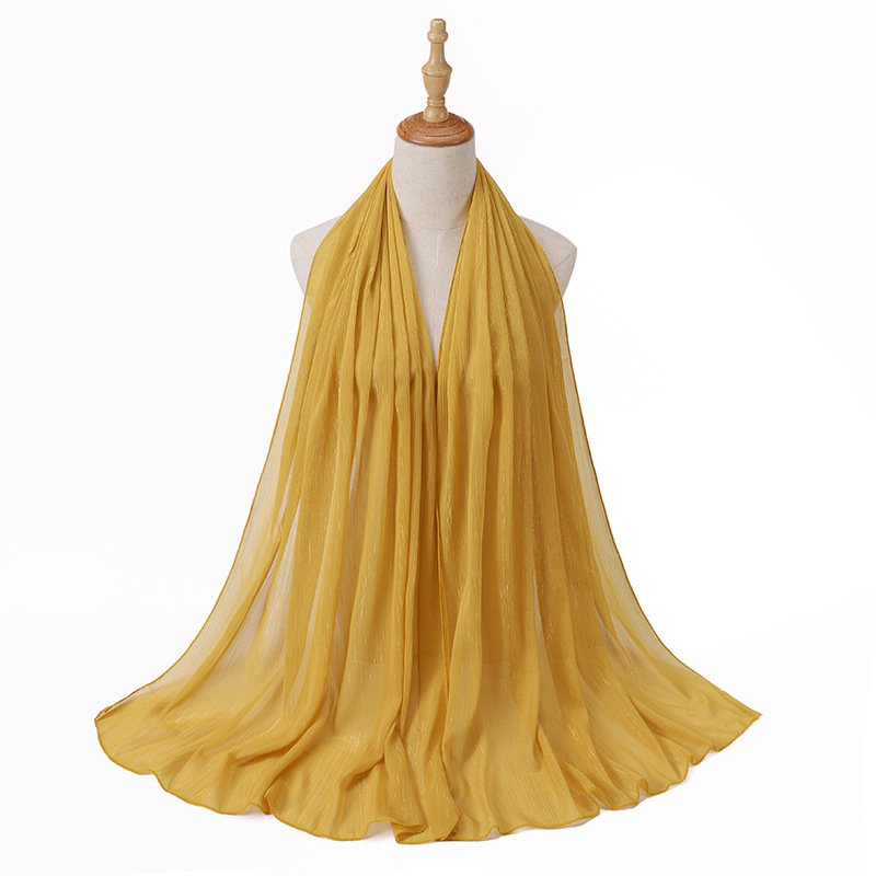 Wholesale hijab Scarf gold silk natural wrinkled chiffon scarf uk supply
