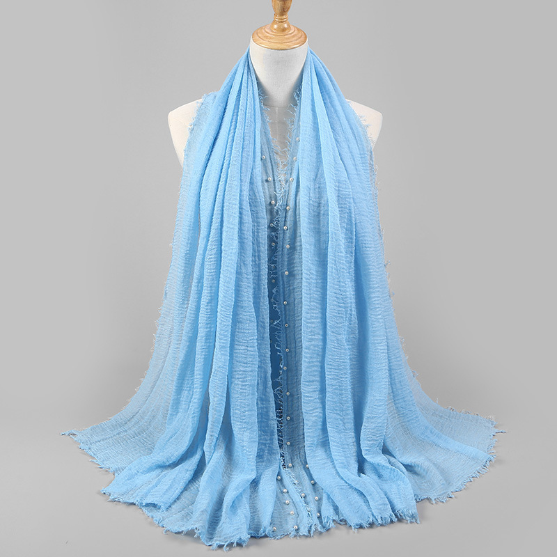 Wholesale scarf pearl head scarf cotton crimped female scarf supplier
